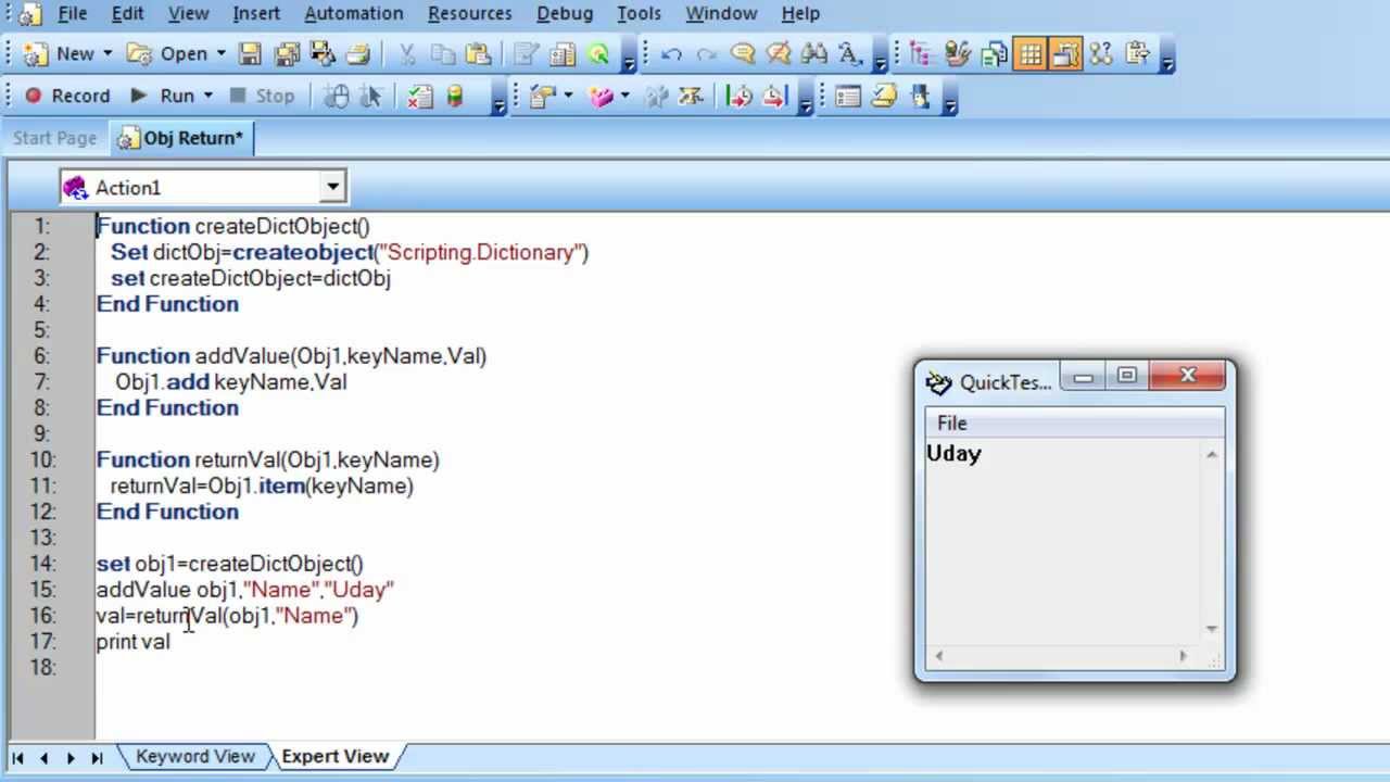 QTP Interview Questions - How to return an Object from a function