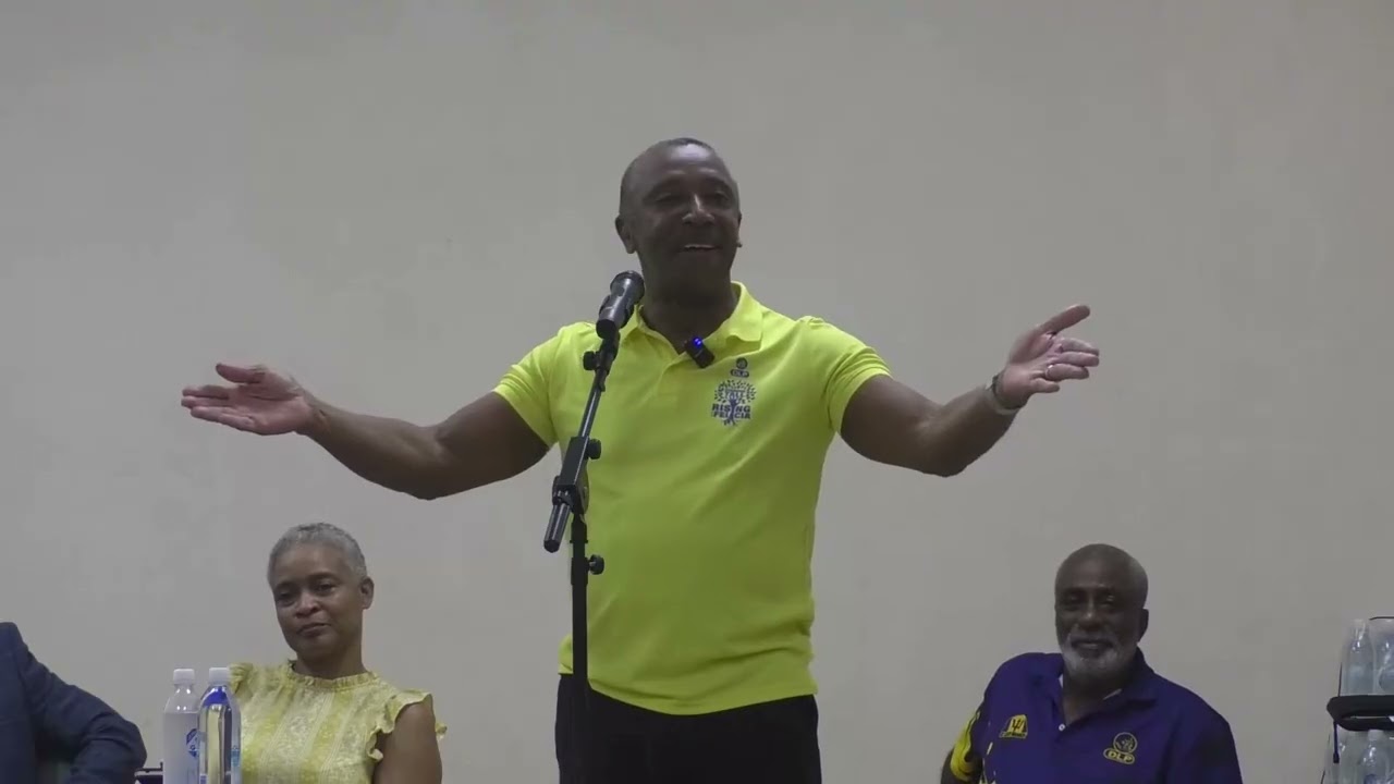 President and Political Leader Ralph Thorne addressing the St. Lucy Branch