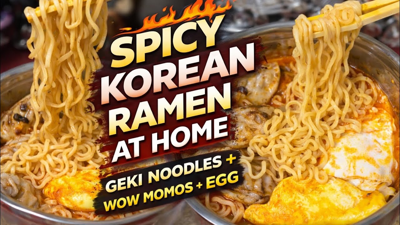 Spicy Korean Ramen at Home 🔥 | Geki Noodles + Wow Momos + Egg 🍜🌶️