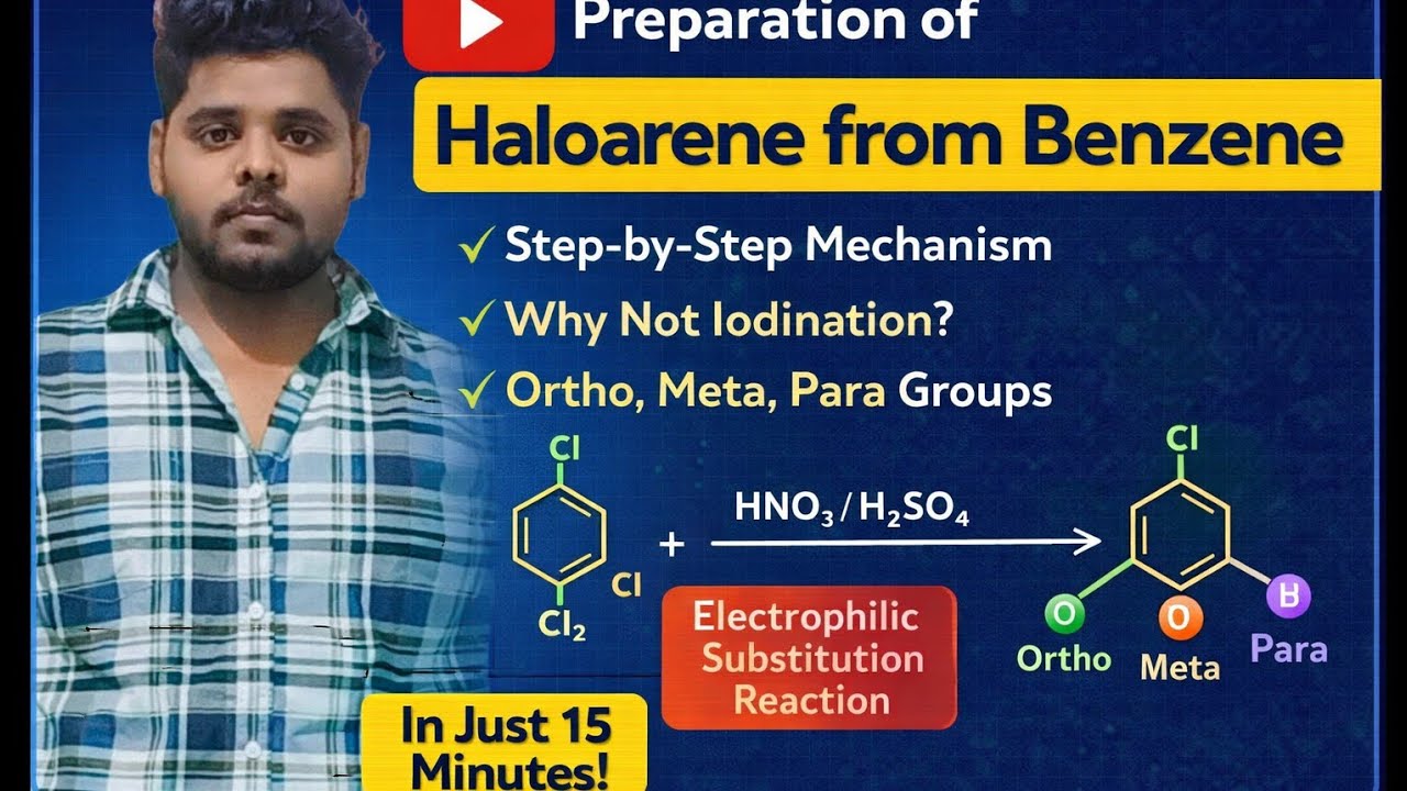 ⭐ Preparation of Haloarene from Benzene | Electrophilic Substitution | Ortho Meta Para