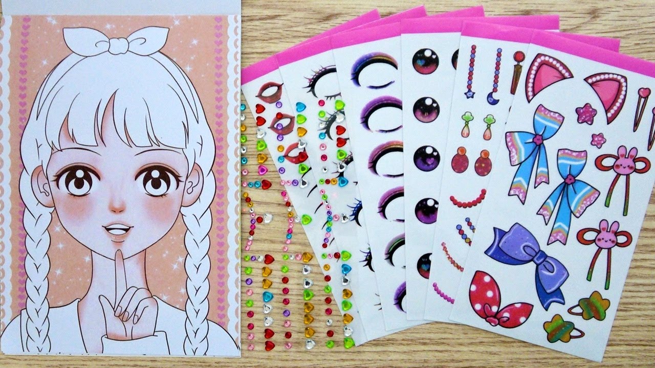 [ASMR Play] 귀여운 소녀 색칠하고 악세사리 스티커로 꾸미기 메이크업북 | Coloring Cute Girls and Decorate with Stickers