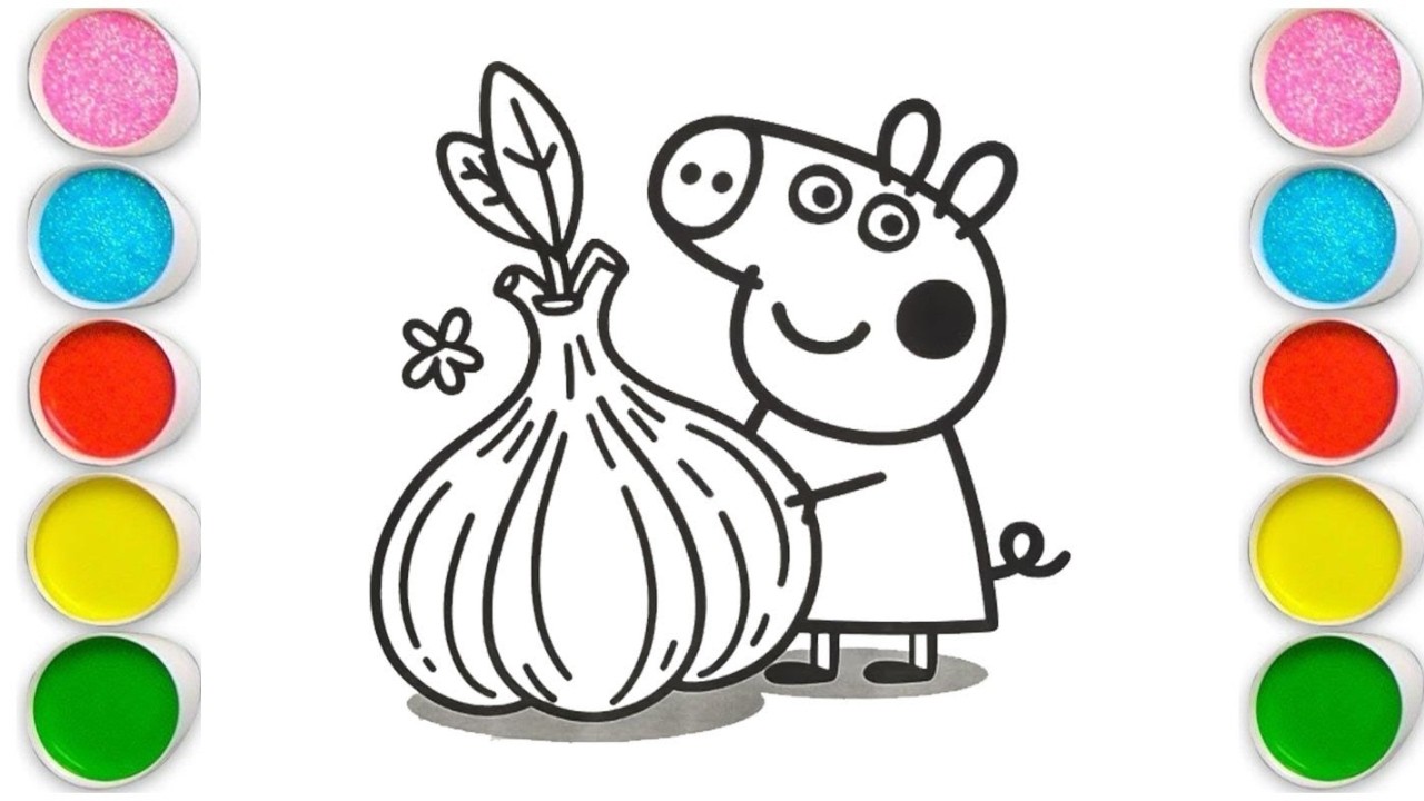 Peppa Pig with Garlic Drawing, Painting & Coloring For Kids and Toddlers_ Easy Art