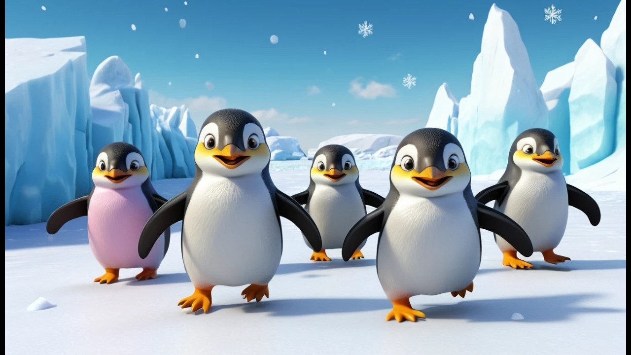 Cinco Pequeños Pingüinos Caminan Como Patos | Rimas Infantiles y Canciones de Animales