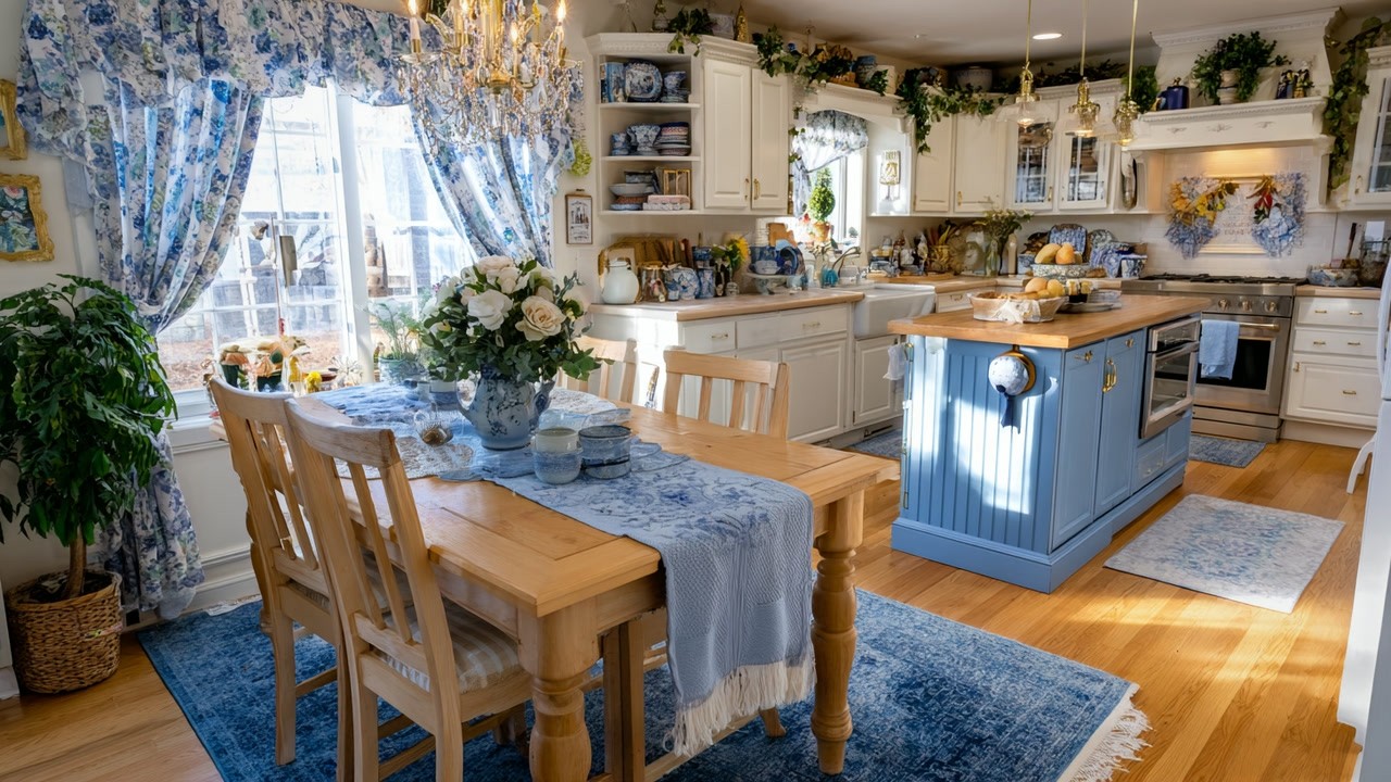 Elegant Blue Floral Cottage Spring Kitchen Tour 2026 | Cozy Affordable Romantic Decor