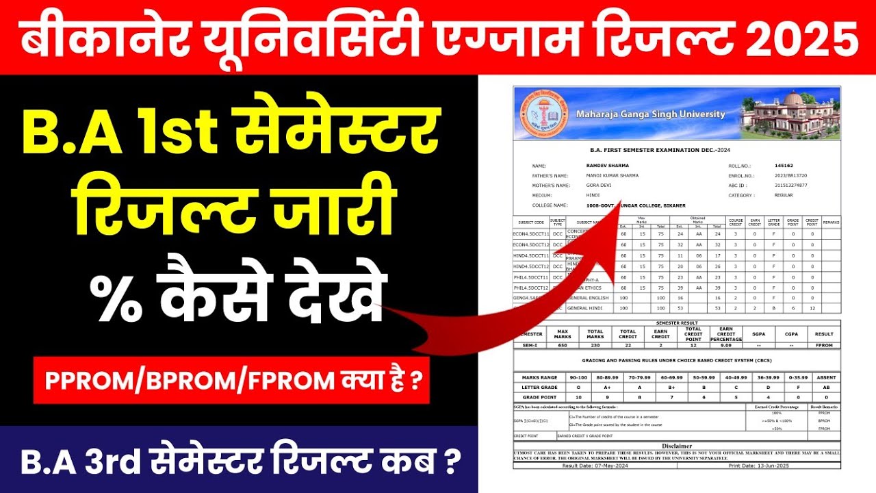 Mgsu B.A 1st Semester Result 2025 Declare | Bikaner University B.A 1st Semester Result Kaise Dekhe