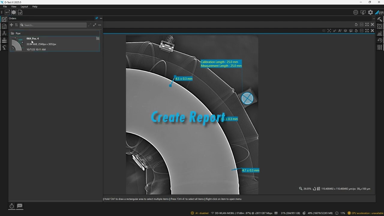 D-Tect X - Wall Thickness Measurement of Pipes with NDT Test Report Creation