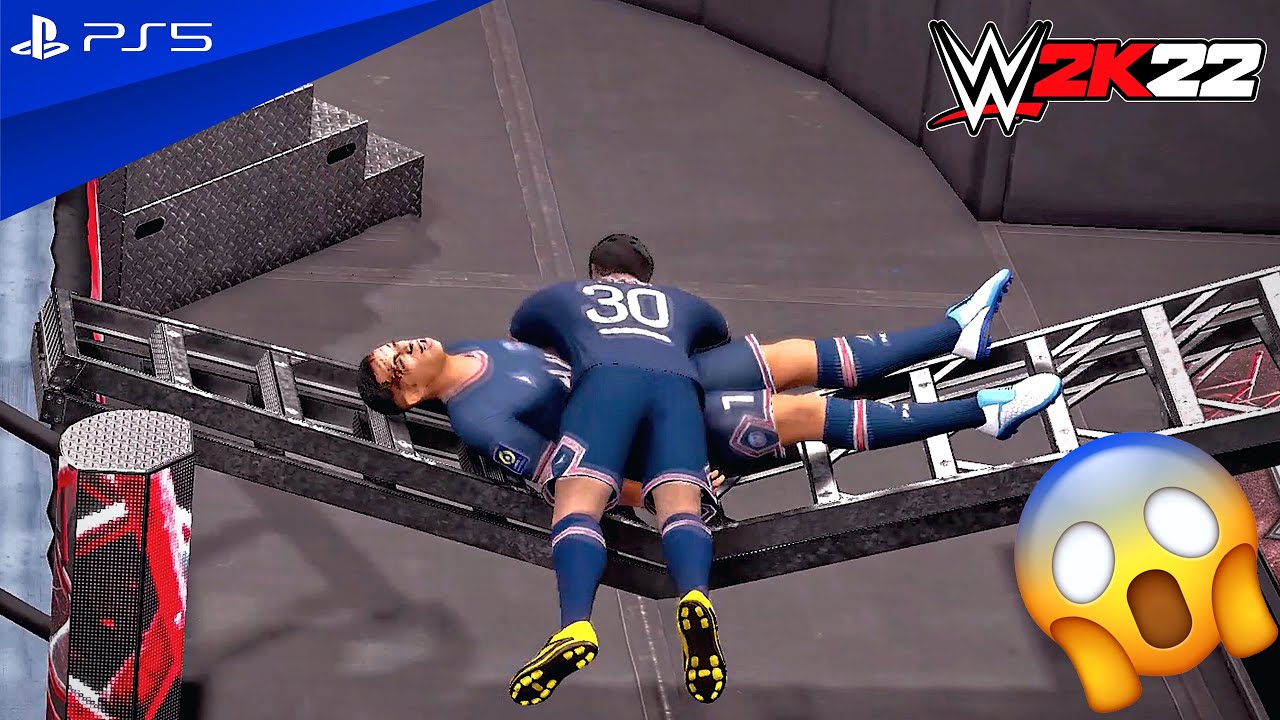 WWE 2K22 - Messi vs. Neymar vs. Mbappe - Tables, Ladders & Chairs Match | PS5™ [4K60]