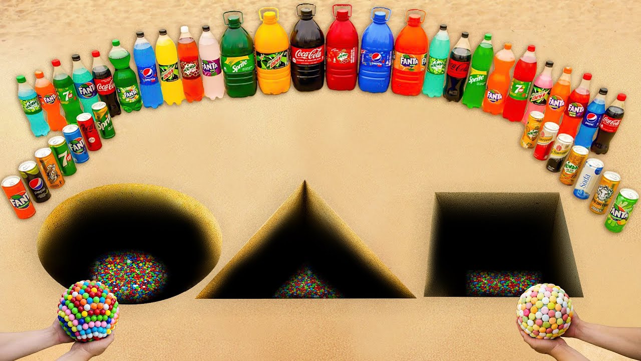 How to Make Circle, Square, Triangle holes with Cement, Experiment Coca Cola and Mentos vs Sodas!