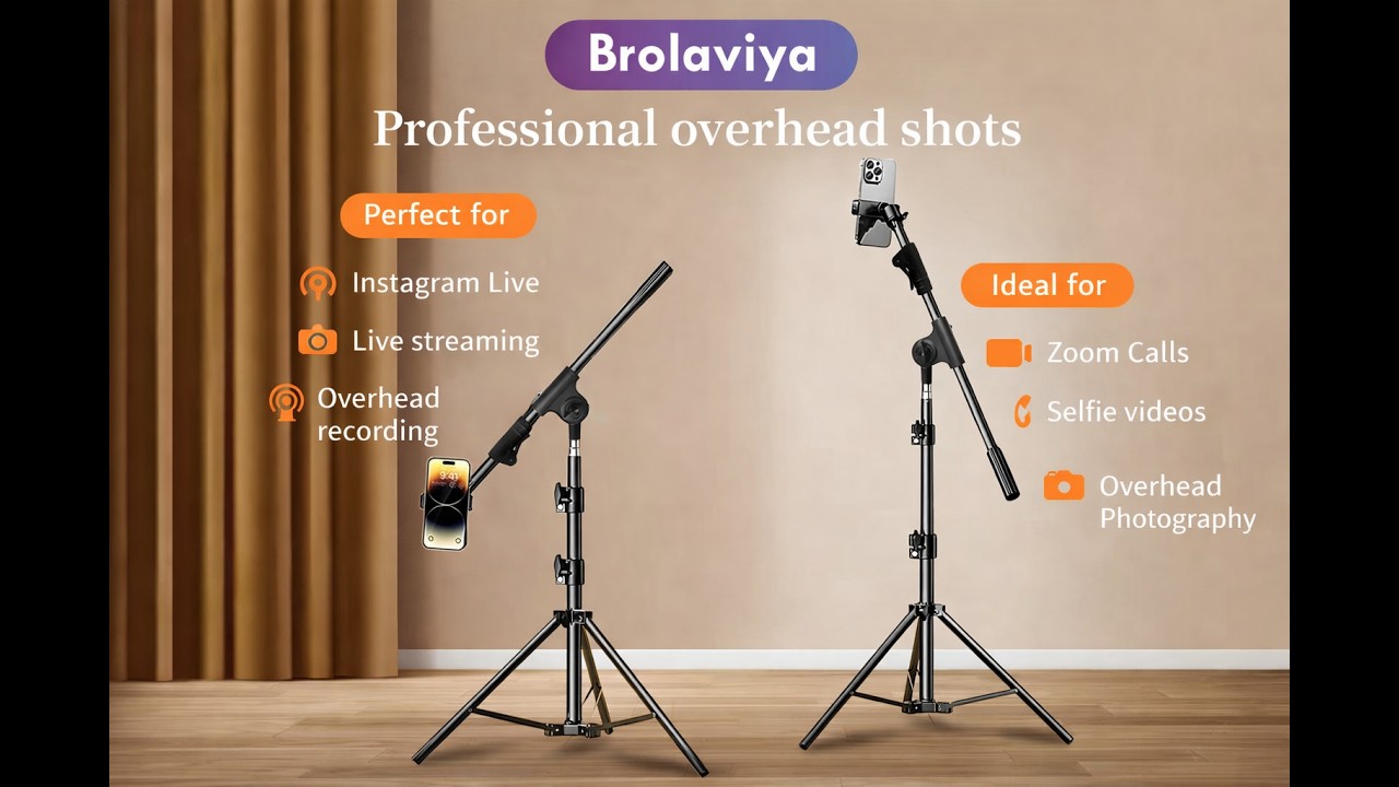 Brolaviya 360-Degree Tripod with Telescopic Crossbar Long arm Stick, 230cm top Height, Portable