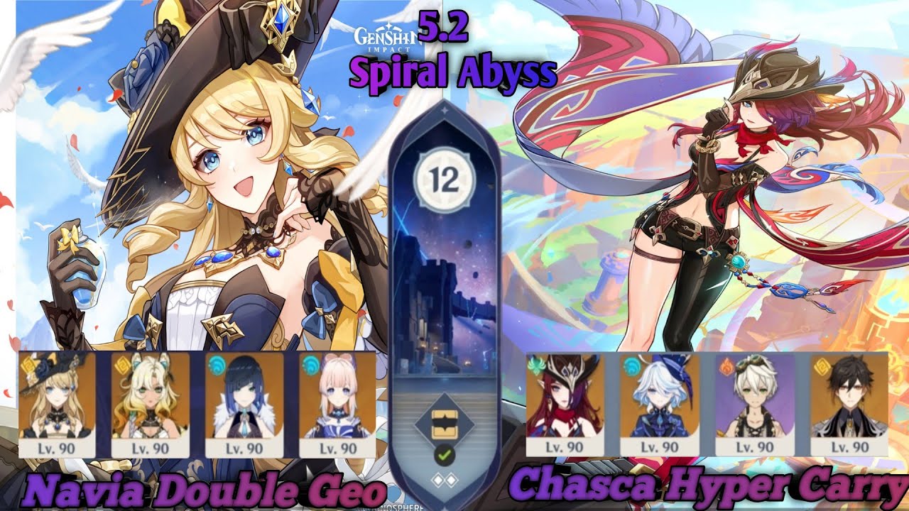C0R0 Navia Double Geo & C0R1 Chasca Hyper Carry || Version 5.2 New Abyss Clear || Genshin Impact ||