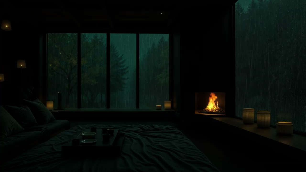 Rain & Fireplace Sounds in a Cozy Bedroom (No Ads) 🌧🔥 | For Deep Sleep & Relaxation