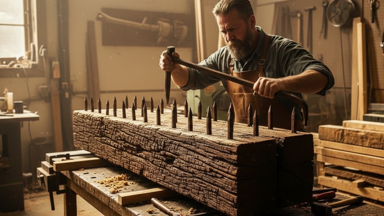 Satisfying Woodworking Crafting a Rare Piece of Art from Ancient, Hardened Wood