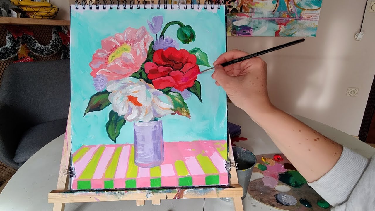 Painting flowers, live art / LESSON