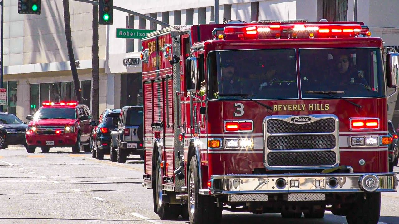 Beverly Hills Fire Dept. Engine 3, Battalion 1, Truck 4, Engine 5, Rescue 1, & Engine 6 Responding