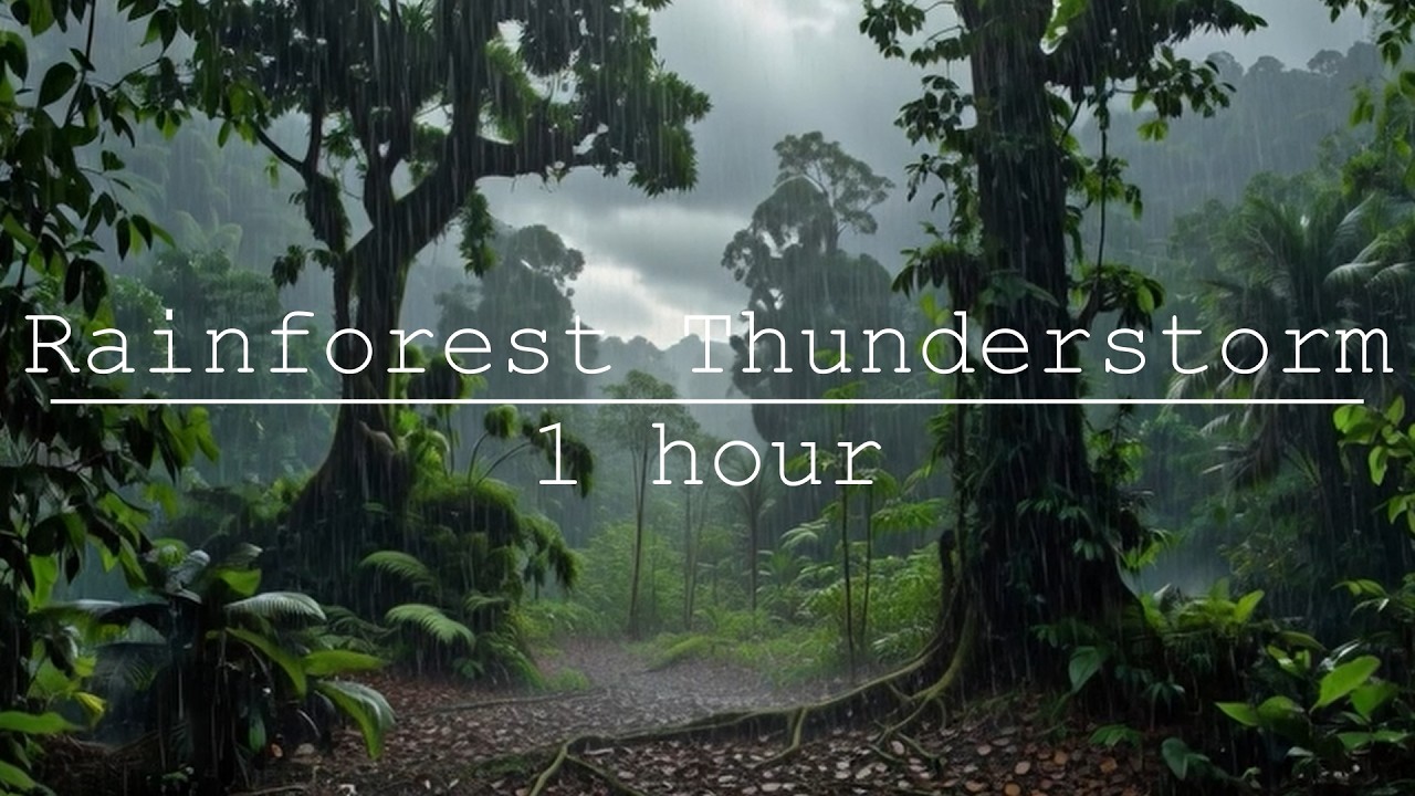 RAINFOREST RAIN SOUNDS WITH DISTANT THUNDER FOR SLEEP | 1 HOUR