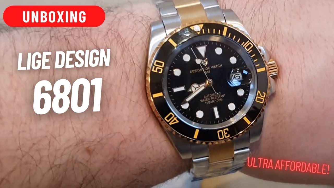 UNBOXING:  LIGE DESIGN TWO-TONE BLACK/GOLD 6801 40MM AUTOMATIC WATCH
