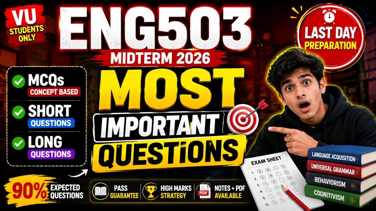 Eng503 Mudterm Complete Preparation 2026 / Imp MCQs , Short & Long Questions 