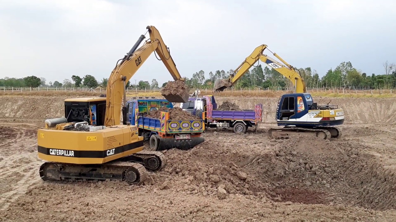 CAT E120B วาง jo5c bo k3v  VS  sk120-1 ดั้มแรง งานขุดสระ excavator EP.6396