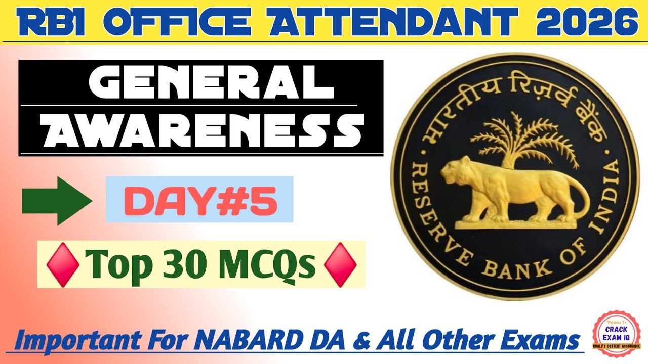 RBI General Awareness & Current Affairs | RBI Office Attendant Recruitment 2026 | DAY-5 | NABARD DA
