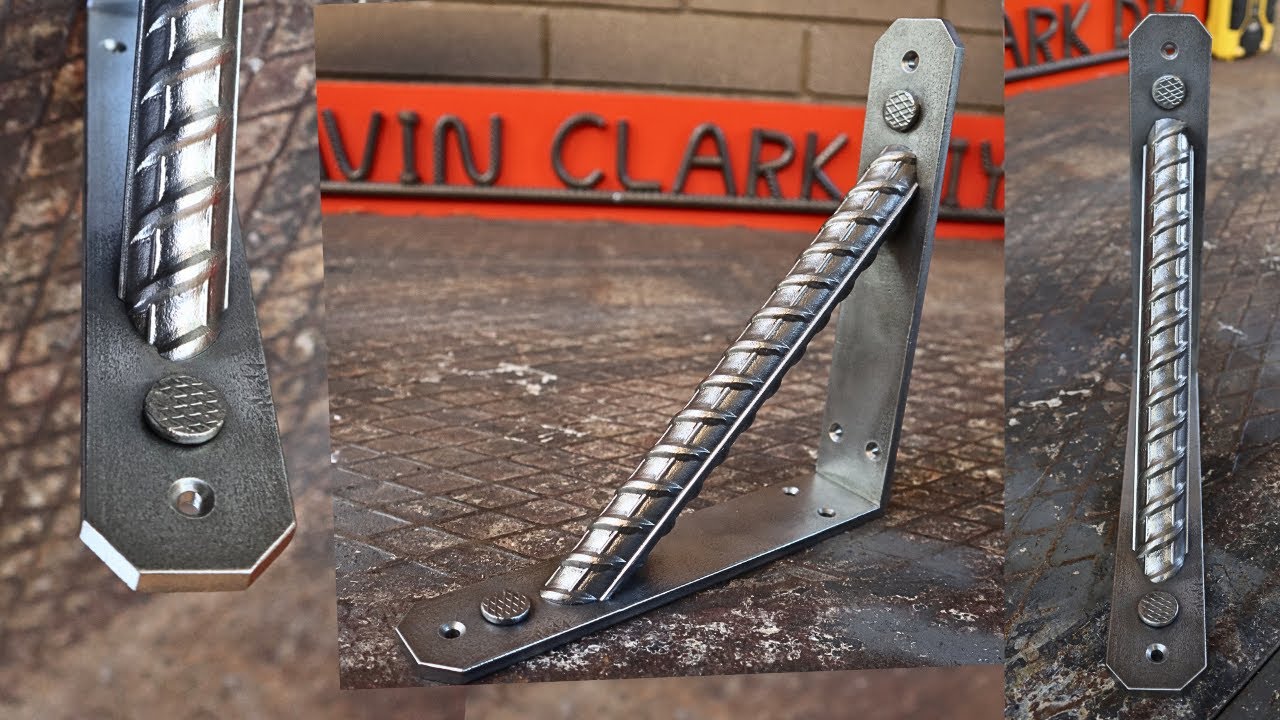 I make a metal Industrial Style Shelf Bracket with a rebar support - MIG welder project.