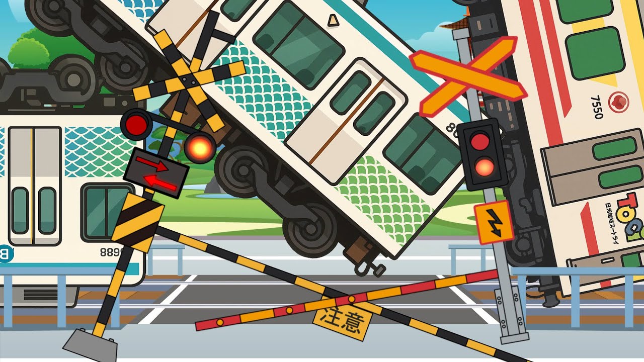 【踏切アニメ】ふみきり大集合！かわいいアニメ電車と踏切の世界  Fun Railway Crossings & Cute Trains
