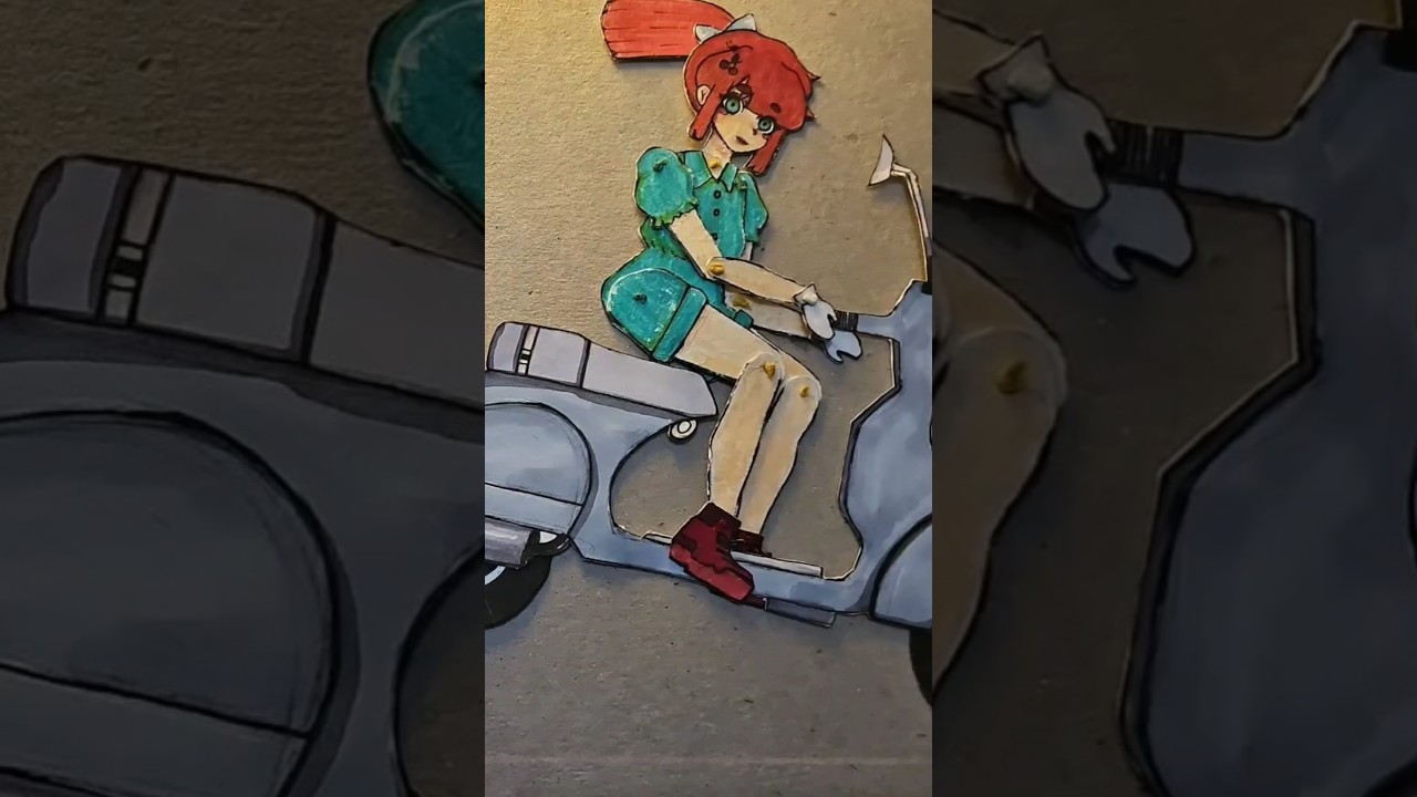 Girl riding a scooter (vespa) 💚#animecreator#trending #cutoutanimation#animation#shorts #fyp#viral