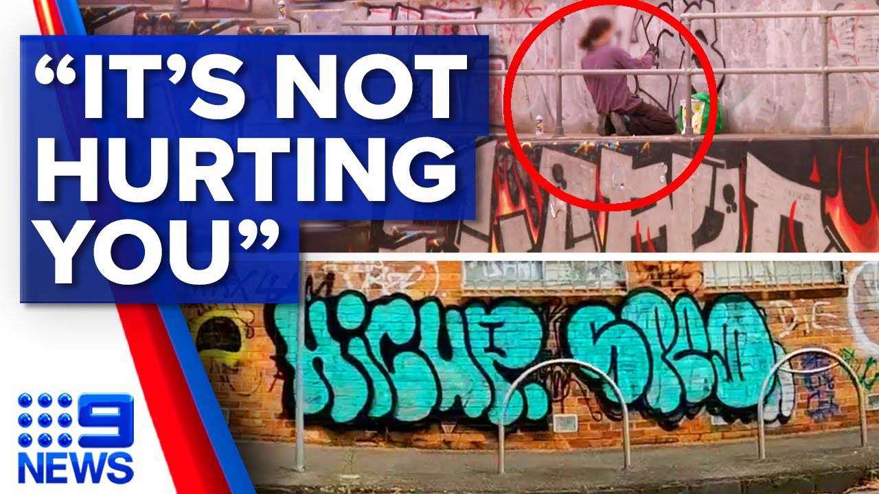 Vandals caught tagging public walls with graffiti | 9 News Australia