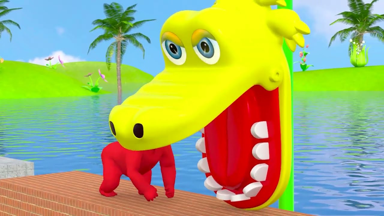 Long Slide Game With Cow Elephant Gorilla Hippopotamus Tiger - 3d Animal Game - Funny 3d Animals