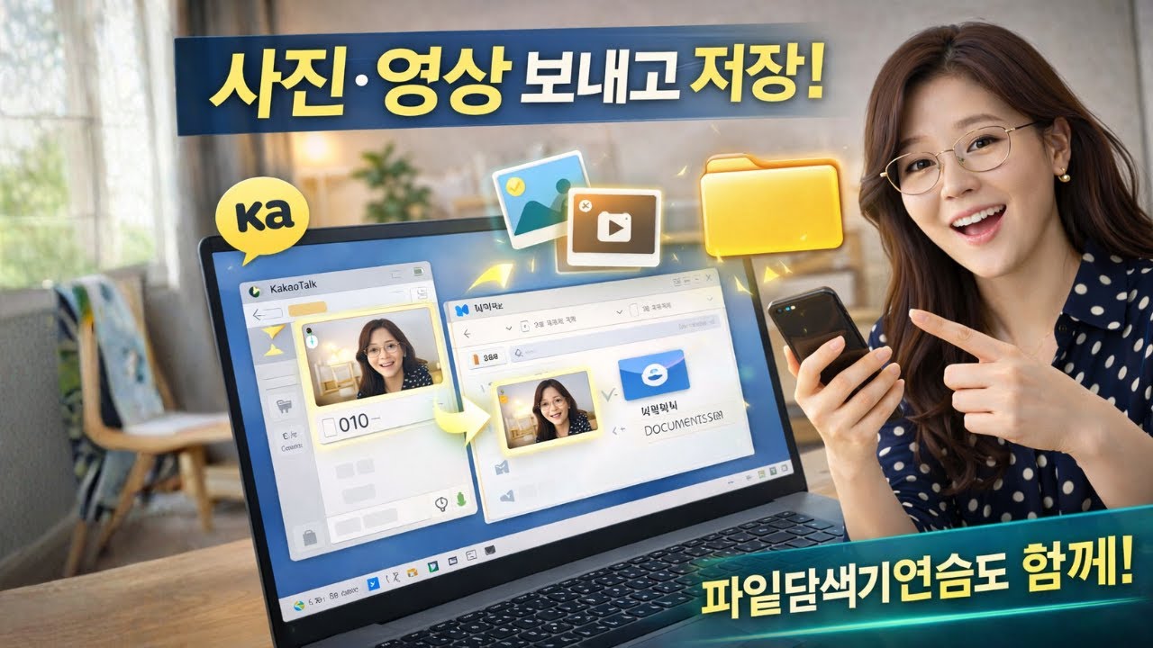 컴퓨터 기초 - 카카오톡으로 사진, 동영상 파일 보내고, 내 컴퓨터에 저장하기!(파일탐색기 연습)