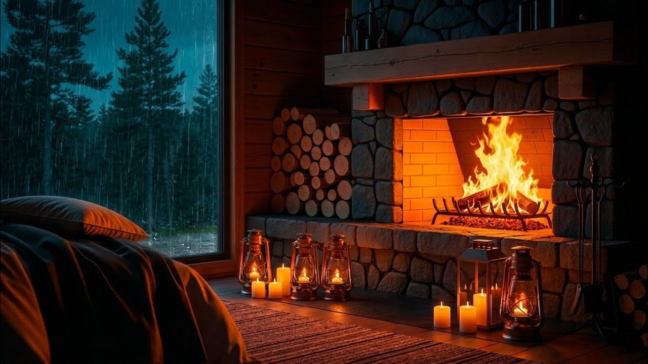 POV: Heavy Rain on Window & Cozy Fireplace – Sleep Ambience (8 Hours)POV: 쏟아지는 폭우와 포근한 벽난로 – 수면 앰비언스