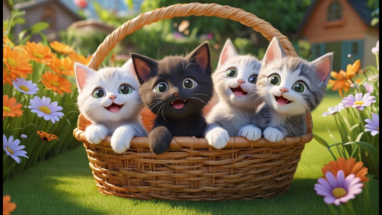 Five Little Kittens in the Basket 🐱 | Cute Cat Song & Counting Nursery Rhymes