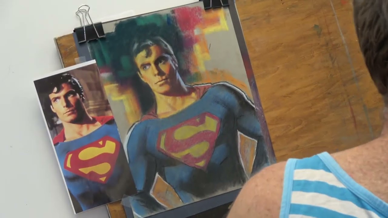 Pastel Demonstration of Superman (Steve Rude Day 29)