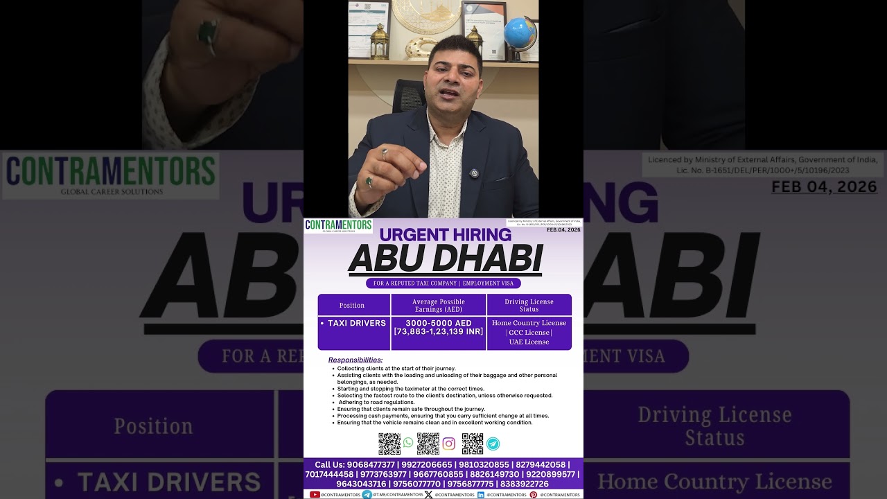 Abu Dhabi Taxi Driver Jobs 2026 | UAE Driver Jobs | Earn 3000&ndash;5000 AED | Employment Visa |