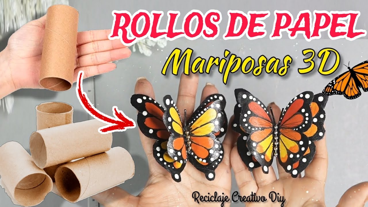Crea con ROLLOS DE PAPEL 🦋 MARIPOSAS 3D| Butterflies with Paper Rolls| Borboletas com Rolos de Papel
