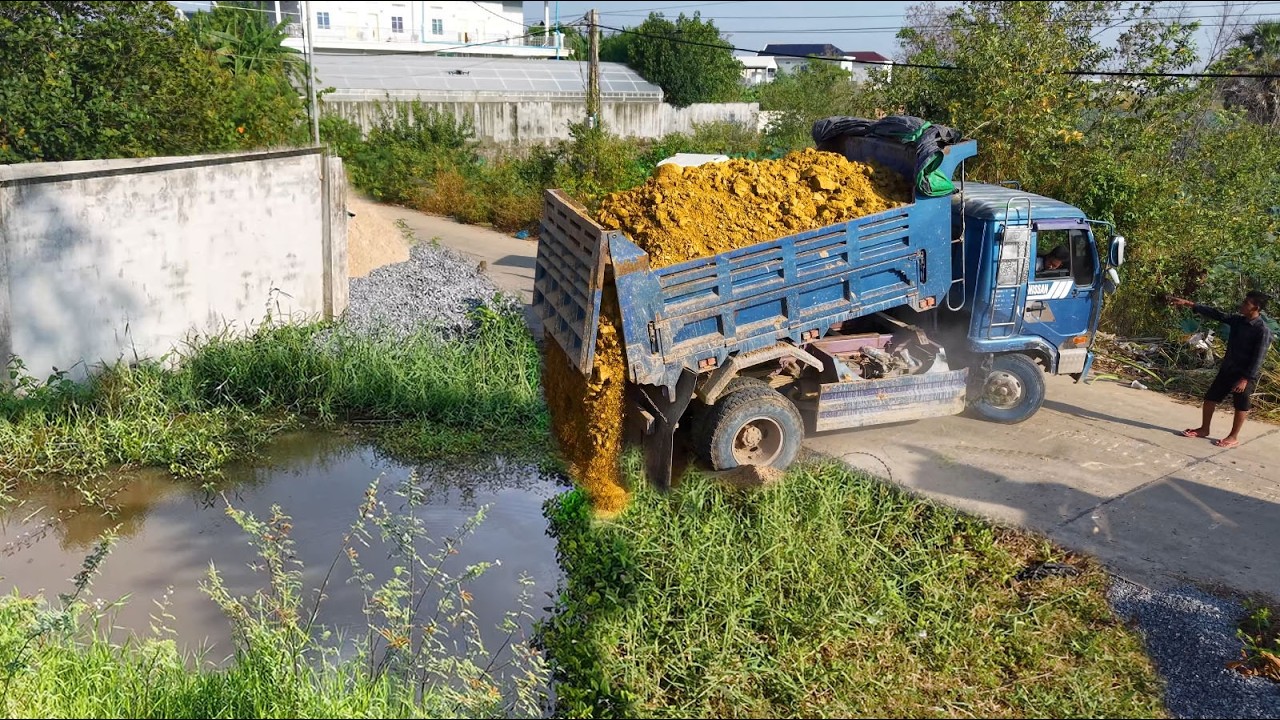 GOOD ACTION  Started New Project!Landfill In Fence Using Truck With Skillful Dozer D20 Pushing Soil 