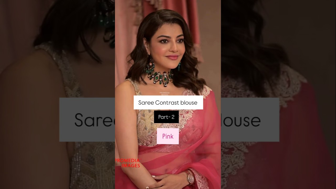 Pink saree contrast blouse 