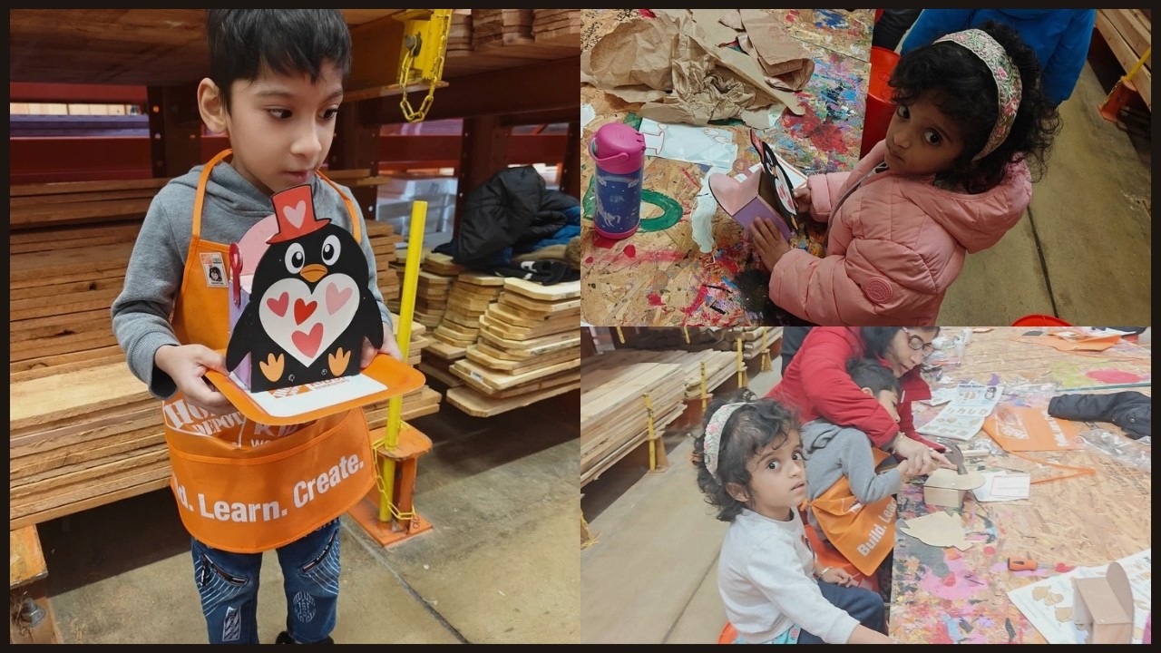 আমেরিকার এক Free workshop এ টুকুস্ , টিনটিন করলো carpenter এর কাজ। বানালো এক cute Mailbox.