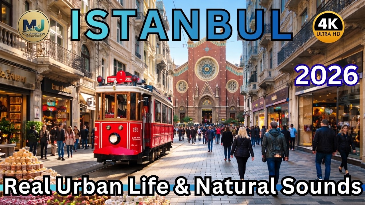 Istanbul City Ambience | Istiklal Street & Red Tramway Fixed Camera City Observation