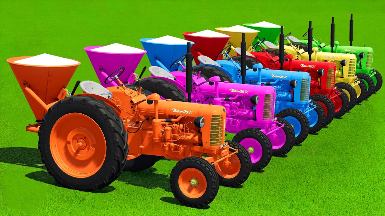 TRANSPORTING & LIME SPREADING WITH COLORED MINI ZETOR TRACTORS - Farming Simulator 22
