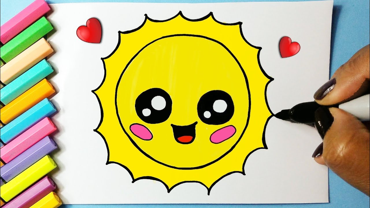 Como desenhar um Sol fofo Kawaii ❤ Desenhos Kawaii - Desenhos para Desenhar