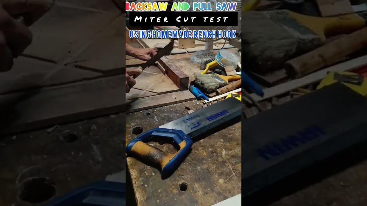 Backsaw and Pull Saw Miter Cut test using homemade bench Hook