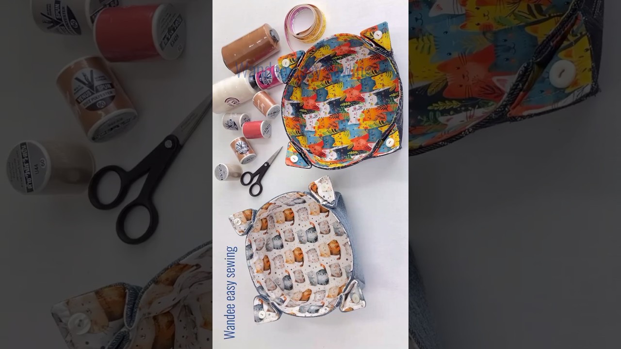 How to sew denim mini basket tutorial #wandeeeasysewing #minibasket #minitray #fabrictray