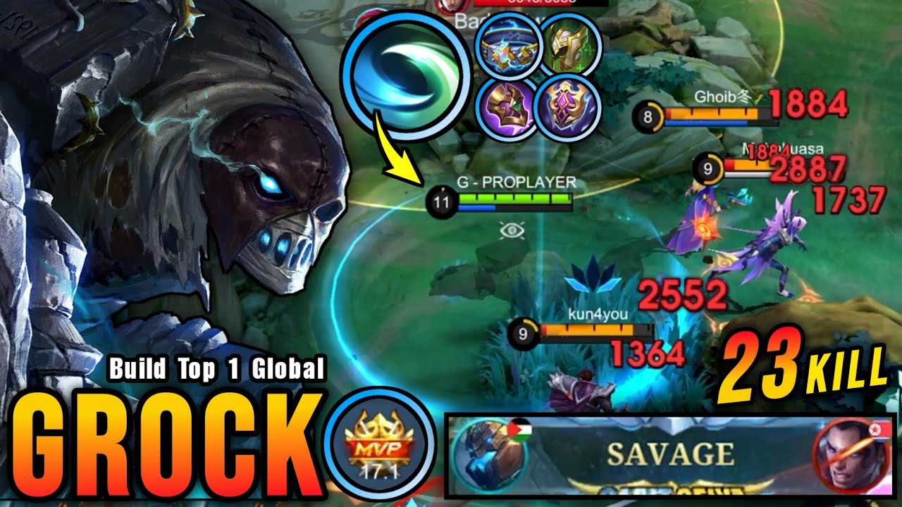SAVAGE + 23 Kills!! Grock Shutdown All Enemies!! - Build Top 1 Global Grock ~ MLBB