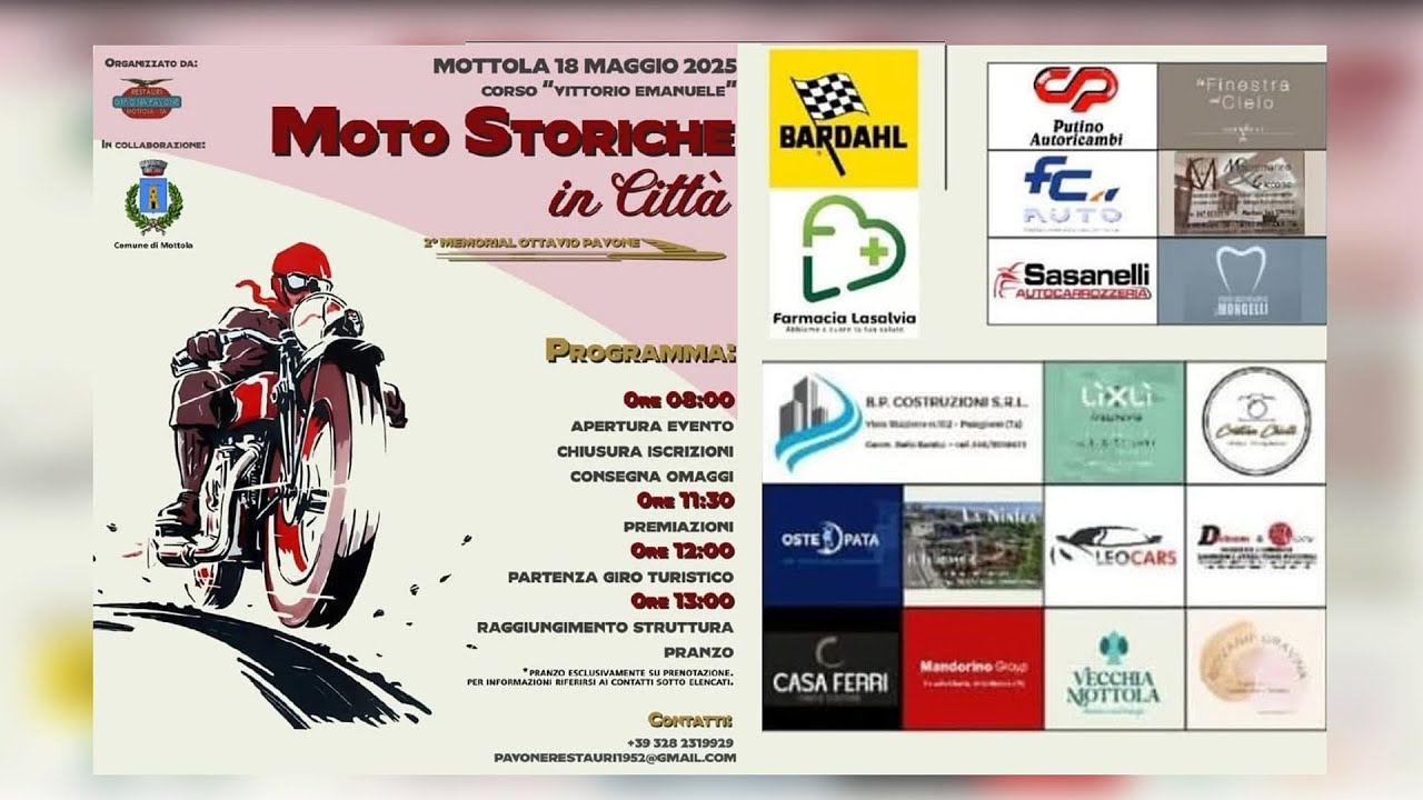 Moto Storiche in Citt&agrave; 2&deg;Memorial Ottavio Pavone Officina Pavone Restauri con Comune di Mottola (TA)