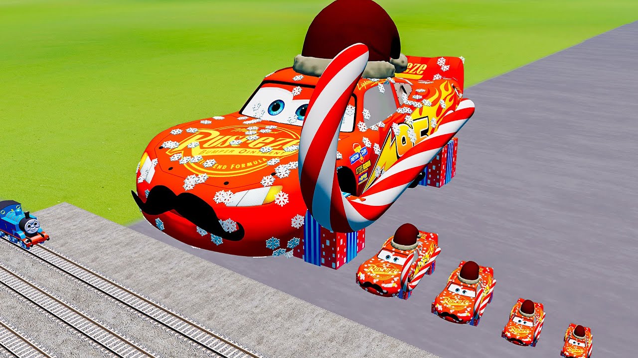 Big & Small Christmas McQueen VS Thomas Train | in BeamNG Drive