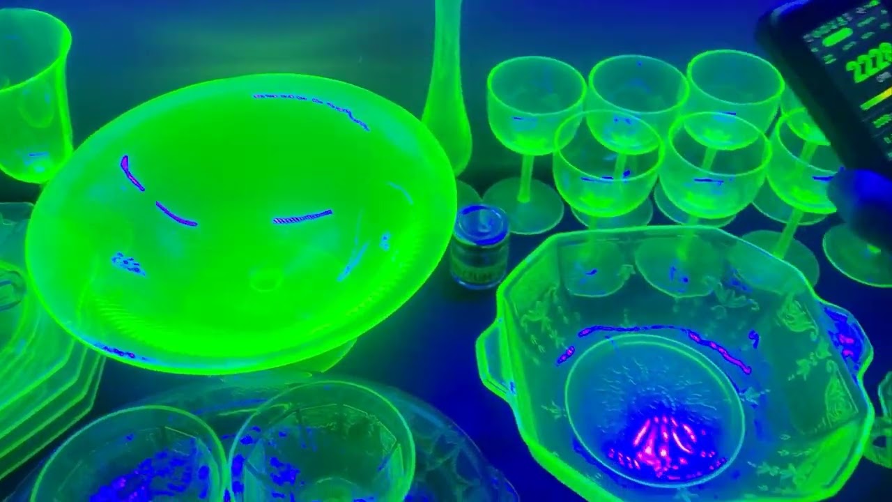 Going over my Uranium Glass Collection with my Geiger Counter!!