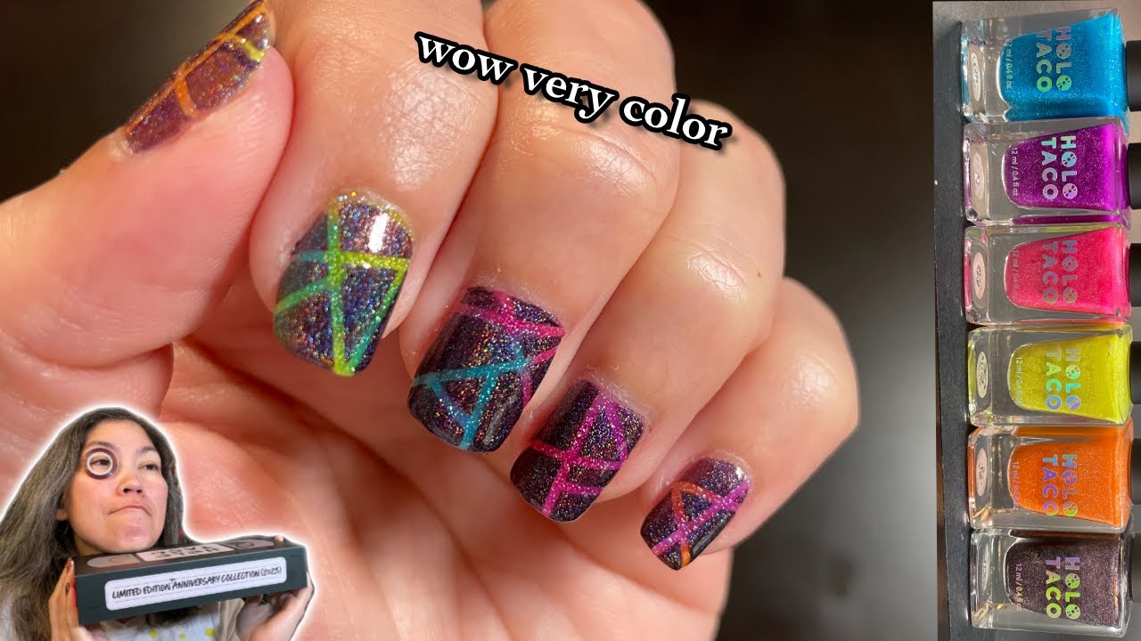 Lazy gradient striping tape nail art 📼