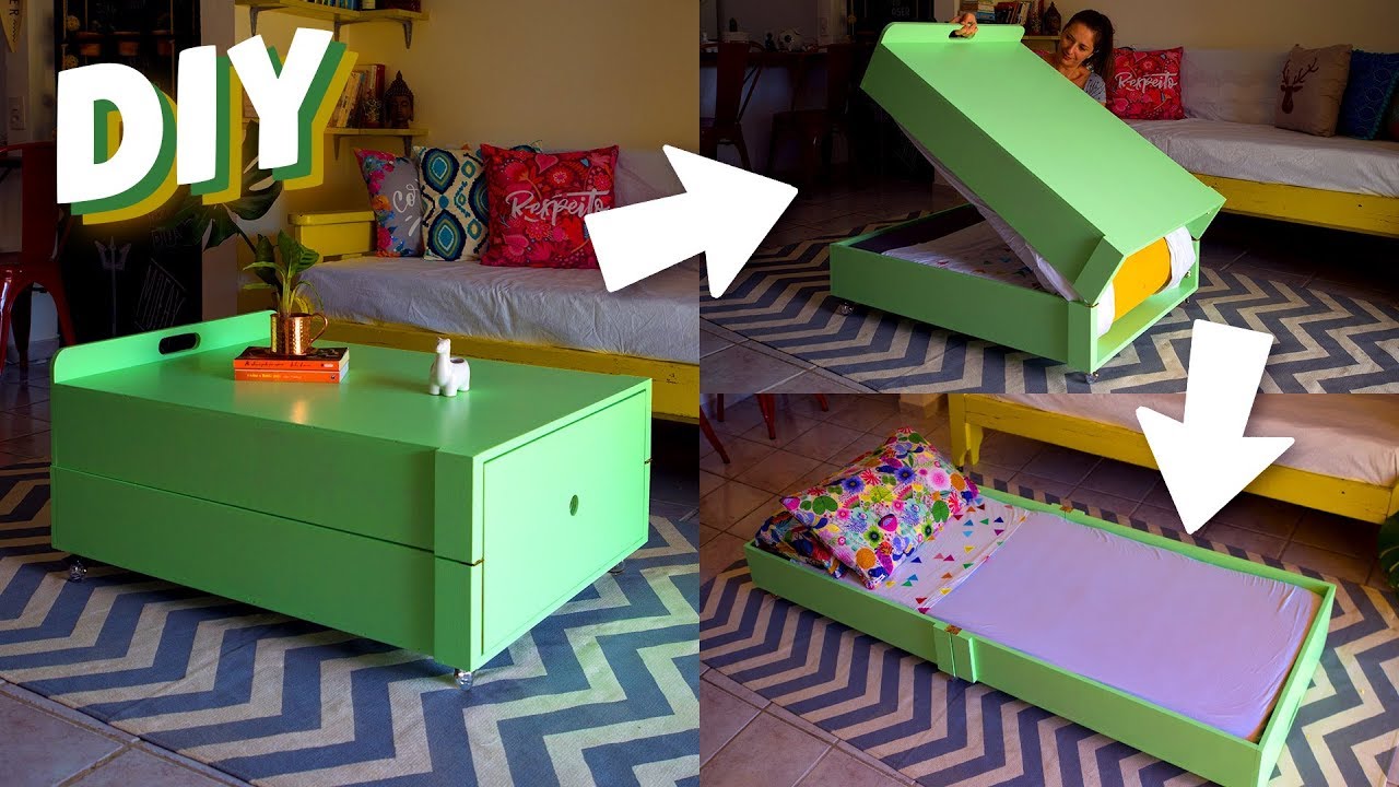 DIY - MESA DE CENTRO QUE VIRA CAMA ( 2 em 1 )