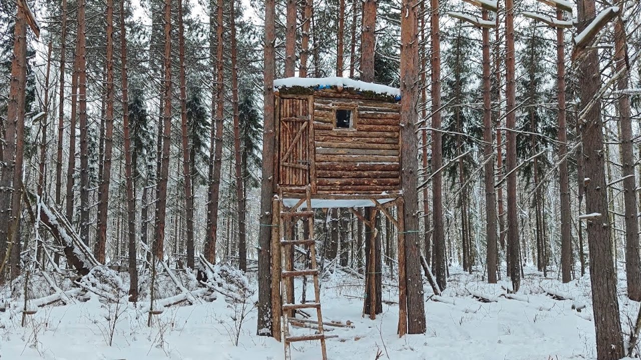 From Snow to Sunshine I Built a Treehouse Alone – No Power Tools Needed!