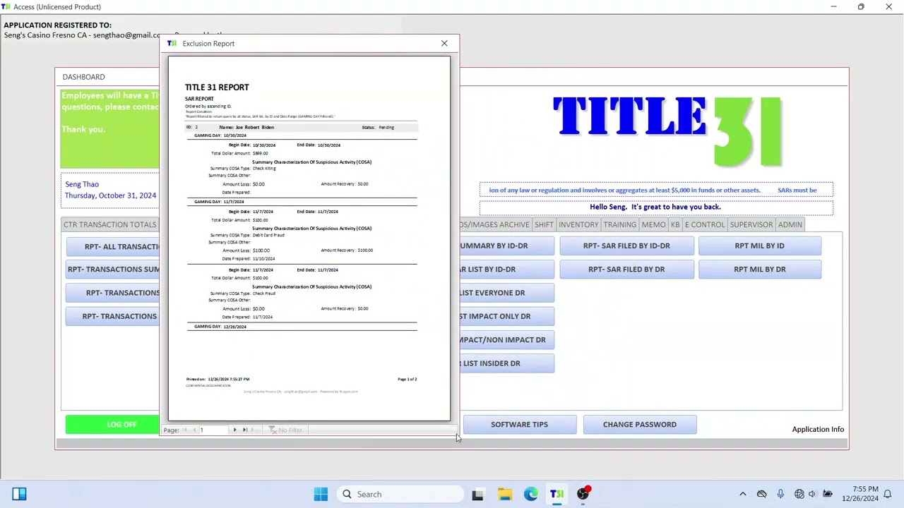 FREE Casino FINCEN / BSA Suspicious Activity Report (SAR) Software Training